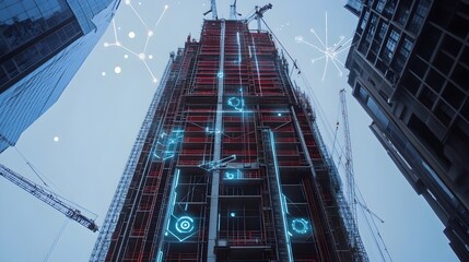 Poster - advanced iot sensors monitoring the structural integrity and safety of a skyscraper under constructi