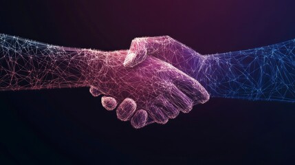 Wall Mural - Low poly wireframe Handshake of business partners. Concept of Deal, Partnership, Teamwork, Connection. Vector illustration with generative ai