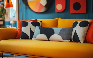 Poster - Modern art-inspired patterns with bold shapes and a retro color scheme, evoking a playful and creative mood