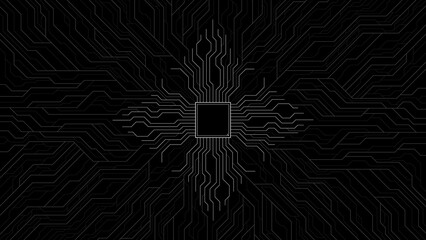 Aufkleber - Futuristic tech line in dark black background. IC processor computer technology background.