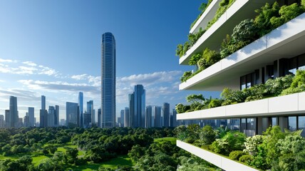 Poster - A city skyline with a tall building in the background