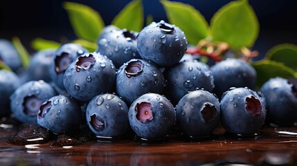 Wall Mural - realistic fresh blueberries with black and blur background