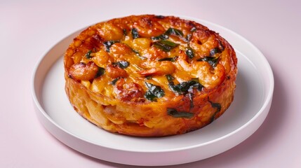 Wall Mural - A Round Savory Baked Dish with Cheese, Spinach, and Other Ingredients