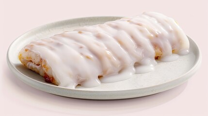 Wall Mural - Glazed pastry roll on a white plate