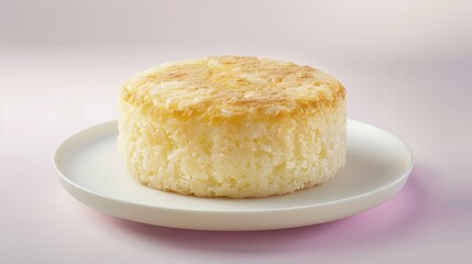 Wall Mural - A Small, Round, Golden-Brown Cake on a White Plate