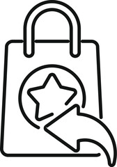 Wall Mural - Simple line icon of a shopping bag with a star logo, and a return arrow, representing the concept of product return