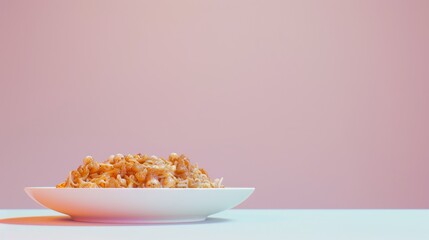 Wall Mural - A White Plate of Popcorn Against a Pink Background