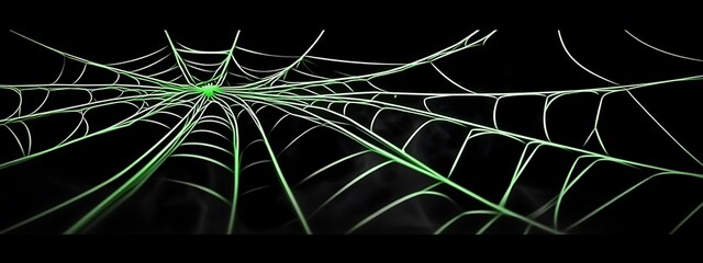 A Glowing Green Spider Web in the Dark