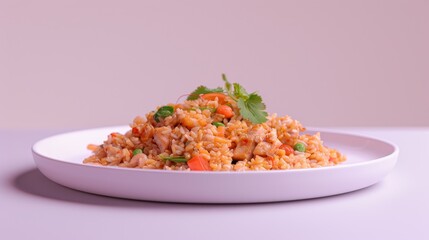 Wall Mural - A Plate of Fried Rice with Green Garnish