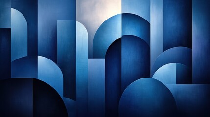 Sticker - A blue abstract painting with many blue squares and circles