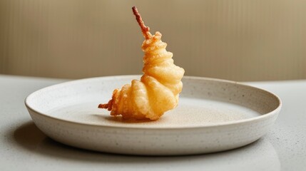 Wall Mural - A Single Deep-Fried Shrimp on a White Plate