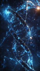 Poster - A blue DNA strand with a black center. The image has a futuristic and scientific feel to it