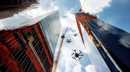 Poster - aerial inspection of a skyscraper s facade using iot enabled drones during construction advanced mon
