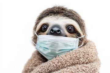 A Sloth wearing face masks on white background , Generative AI