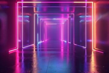Poster - 3d technology abstract neon light background, empty space scene, spotlight, dark night, virtual reality, cyber futuristic sci-fi background , created ai