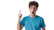 © NansiPhoto - Young surprised man pointing right with his finger isolated on white background