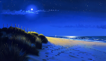 Canvas Print - Beach view at night