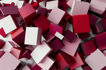 Poster - Geometric shapes in maroon, burgundy, and crimson colors, with a white background, 3D render, created by ai