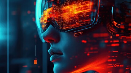 Wall Mural - Futuristic Woman with AR Glasses and Digital Interface