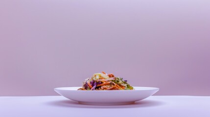 Wall Mural - A Small Serving of Asian-Inspired Stir-Fry on a White Plate