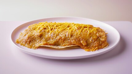 Wall Mural - A single, large, golden-brown crepe filled with savory ingredients and topped with melted cheese on a white oval plate