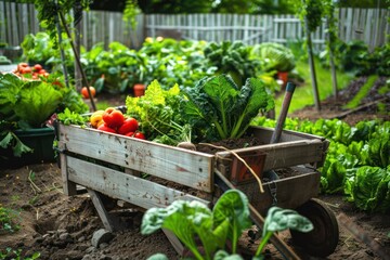 Canvas Print - Freshly Harvested Vegetables in a Wooden Cart