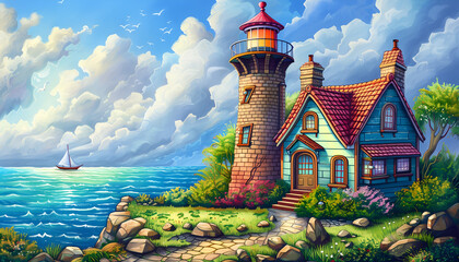 Poster - Landscape art background of light house