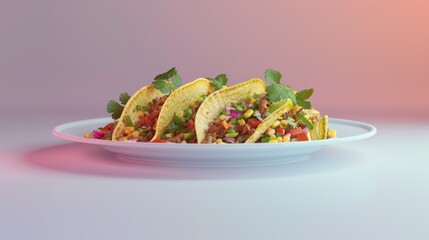 Wall Mural - Three Tacos on a White Plate with Garnishes