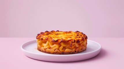 Wall Mural - A Single Serving of Round Macaroni and Cheese on a White Plate