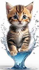 Wall Mural - Cute cat explosion with transparent water