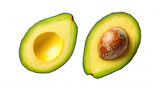 an avocado cut in half, isolated on a transparent background