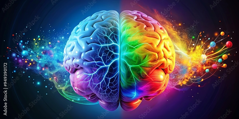 Left and right brain concept depicted with colorful images and ...