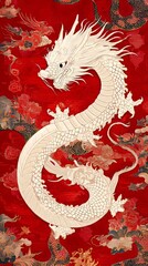 Wall Mural - Embrace the Chinese New Year with a stunning representation of the Year of the Snake, featuring intricate dragon and snake motifs amidst vibrant red and gold decorations, symbolizing prosperity 