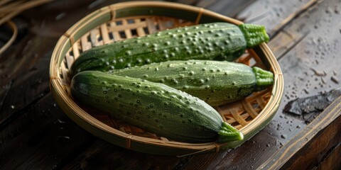 Wall Mural - Cucumbers placed on a bamboo strainer