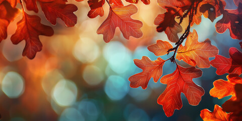 Wall Mural - Closeup of autumn oak leaves, autumn background