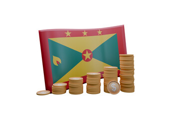 Wall Mural - 3D render illustration of Grenada flag and currency called East Caribbean Dollar