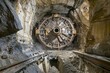 © Box Milk - The large rotating cutter head of a tunnel boring machine is seen working through a dense, rocky underground