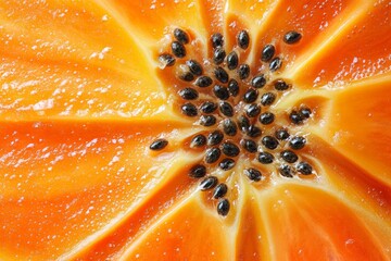 Wall Mural - Closeup of papaya seeds and flesh.