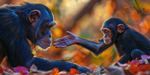 Wall Mural - Engagement Between an Older Chimpanzee and a Young One