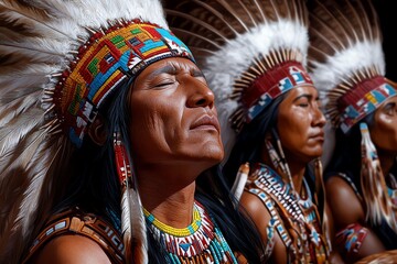Aufkleber - Native American Day with a celebration of music and song, depicted in an artwork where musicians play traditional instruments and sing songs that have been passed down through generations, filling