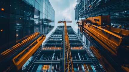 Poster - automated iot powered machinery efficiently installing elevator shafts in a towering skyscraper unde
