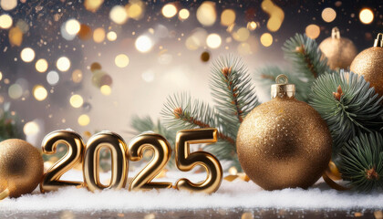 Wall Mural - 2025 new years text with holiday background and copy space