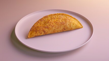 Wall Mural - A golden-brown, crescent-shaped omelet on a white plate