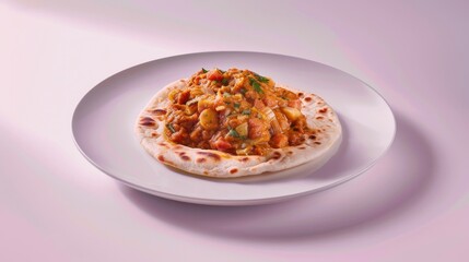 Wall Mural - A Single Serving of Chicken and Vegetable Flatbread on a White Plate