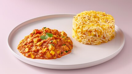 Wall Mural - A Plate of Indian Food with Curry and Rice