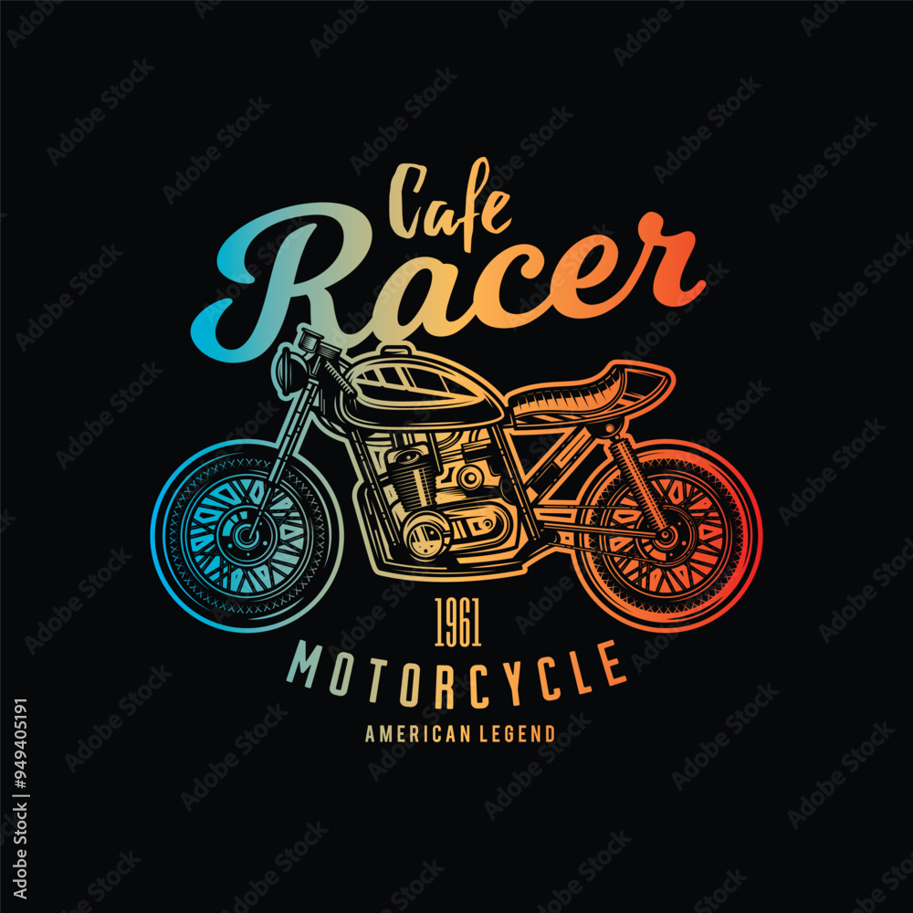 Cafe racer custom motorcycle. Original vector illustration in vintage ...