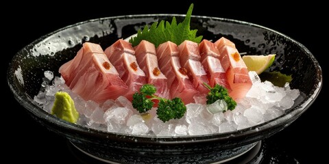 Wall Mural - Chilled sashimi of amberjack served in a bowl