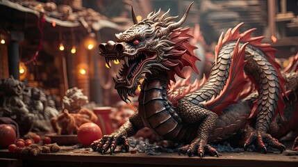 Poster - chinese dragon statue on the roof