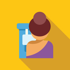 Poster - woman standing using voting machine putting ballot paper in electronic vote counter
