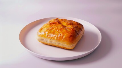 Wall Mural - A Single Square-Shaped Bread Roll on a White Plate